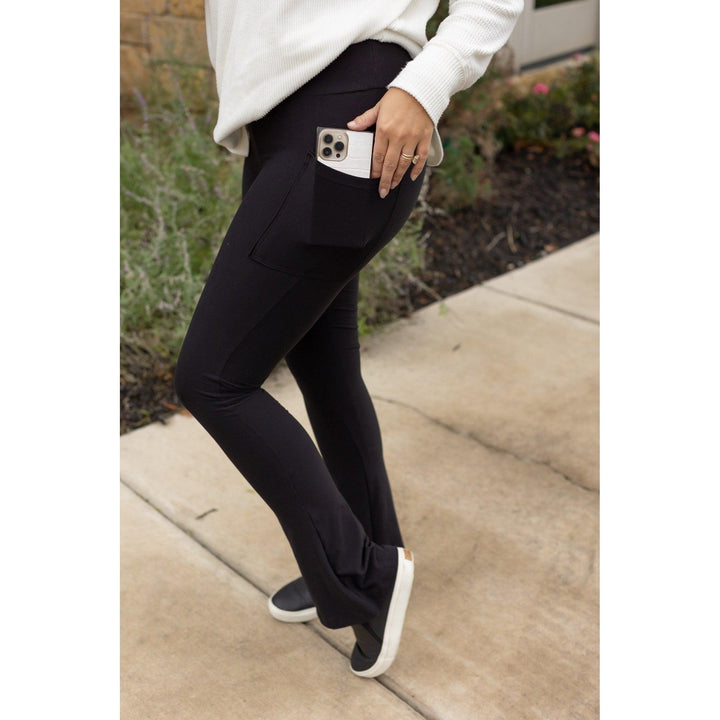 Black Flare Leggings WITH POCKETS - Luxe Leggings by Julia Rose®-JuliaRoseWholesale-[option4]-[option5]-[option6]-[option7]-[option8]-Shop-Boutique-Clothing-for-Women-Online