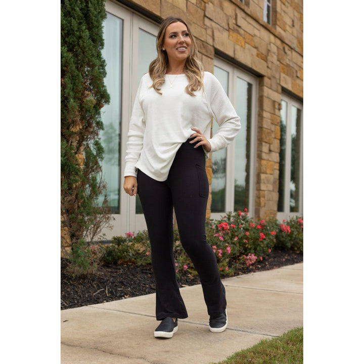 Black Flare Leggings WITH POCKETS - Luxe Leggings by Julia Rose®-JuliaRoseWholesale-[option4]-[option5]-[option6]-[option7]-[option8]-Shop-Boutique-Clothing-for-Women-Online