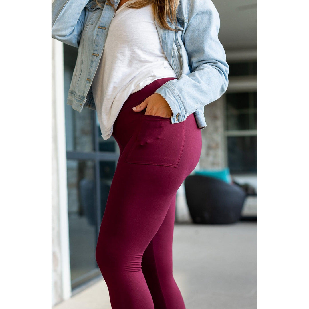 Maroon Full Length Leggings with Pocket  - Luxe Leggings by Julia Rose®