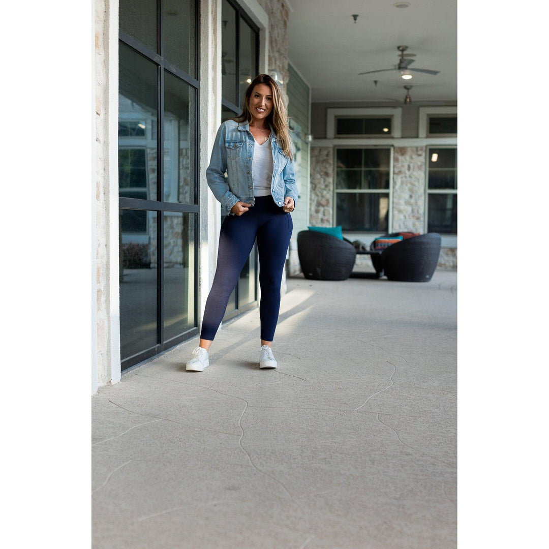 Navy Full-Length with Pocket Leggings - Luxe Leggings by Julia Rose®-JuliaRoseWholesale-[option4]-[option5]-[option6]-[option7]-[option8]-Shop-Boutique-Clothing-for-Women-Online