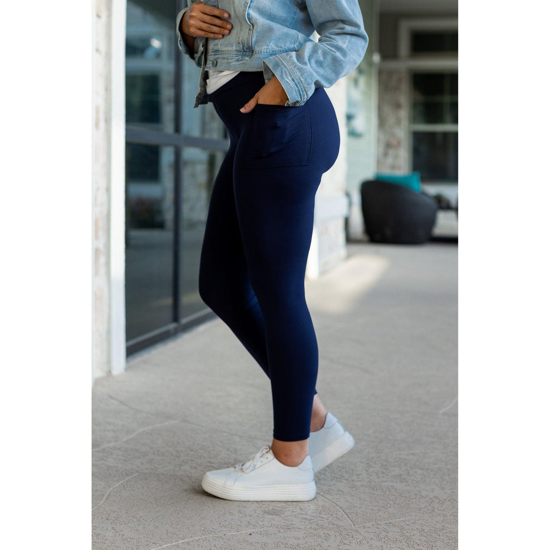 Navy Full Length with Pocket Leggings - Luxe Leggings by Julia Rose®-JuliaRoseWholesale-OS (One Size) - Sizes 4-10-[option4]-[option5]-[option6]-[option7]-[option8]-Shop-Boutique-Clothing-for-Women-Online