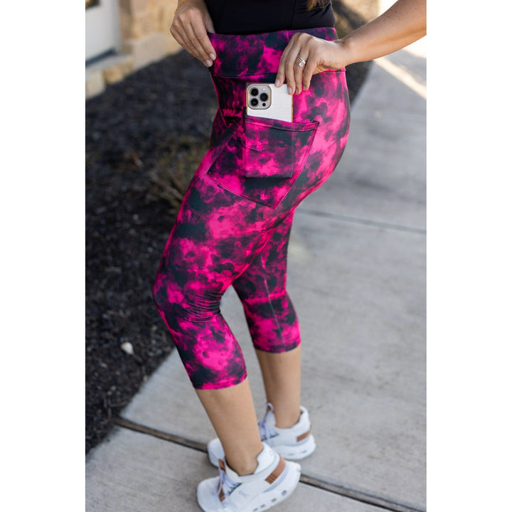 Pink and Black Tie Dye CAPRI with POCKETS - Luxe Leggings by Julia Rose®-JuliaRoseWholesale-[option4]-[option5]-[option6]-[option7]-[option8]-Shop-Boutique-Clothing-for-Women-Online