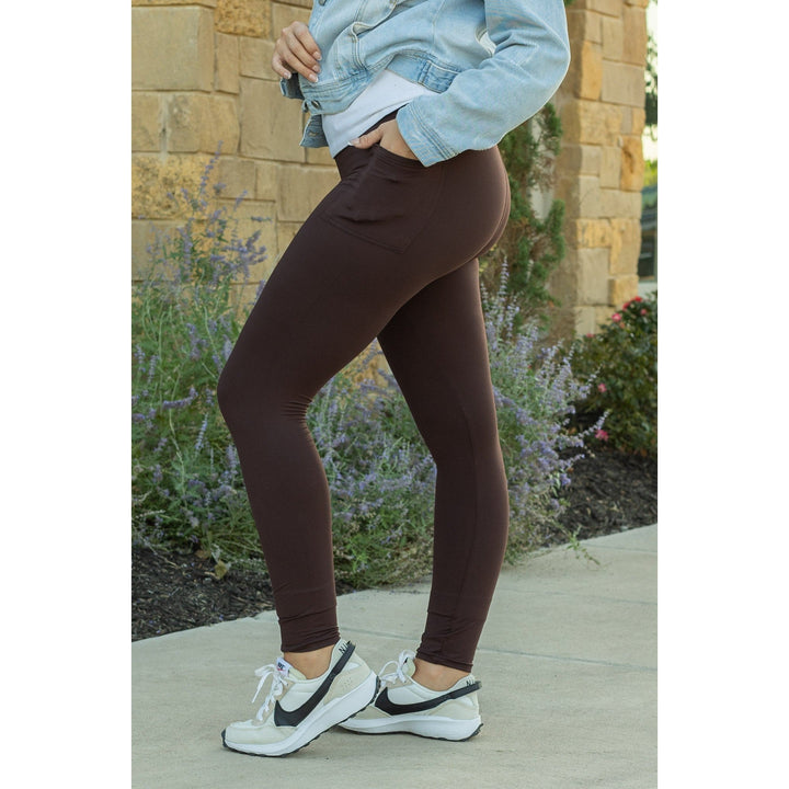 Brown FULL LENGTH Leggings with POCKET - Luxe Leggings by Julia Rose®-JuliaRoseWholesale-[option4]-[option5]-[option6]-[option7]-[option8]-Shop-Boutique-Clothing-for-Women-Online