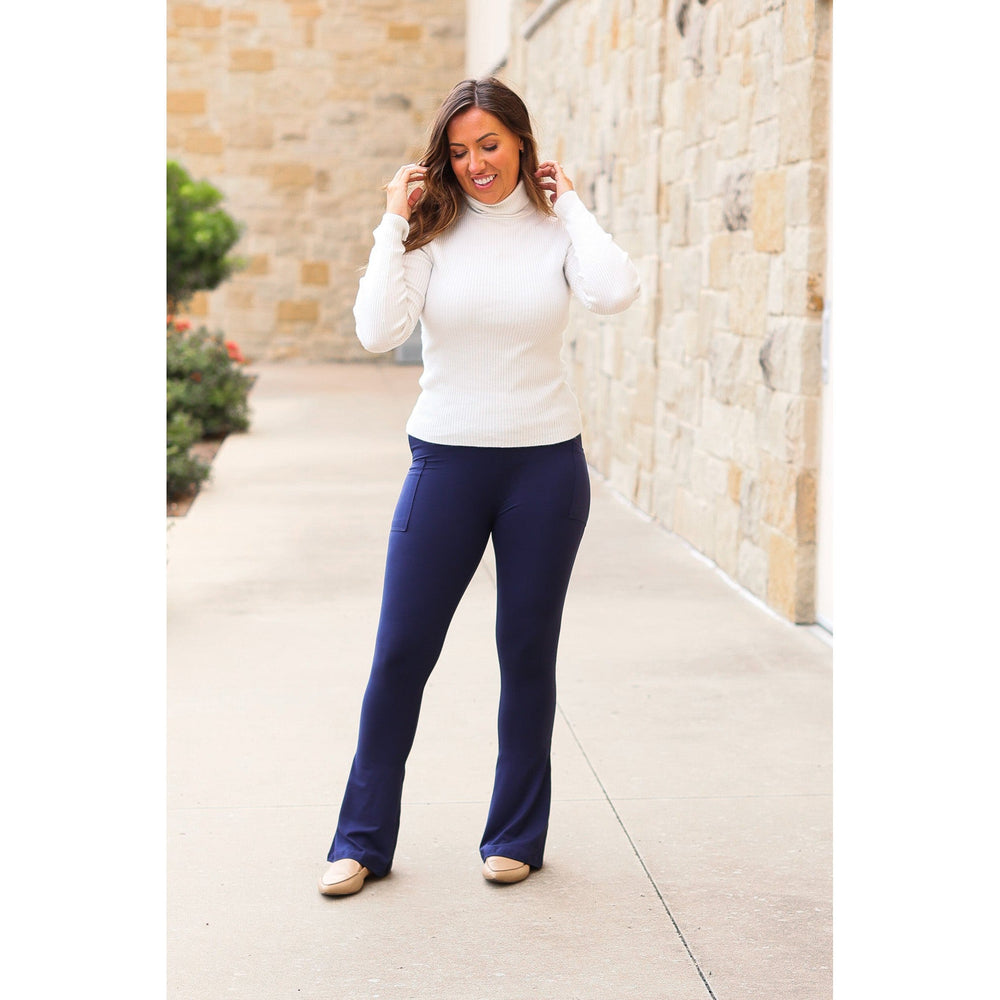 Navy FLARE Leggings with Pocket-JuliaRoseWholesale-[option4]-[option5]-[option6]-[option7]-[option8]-Shop-Boutique-Clothing-for-Women-Online