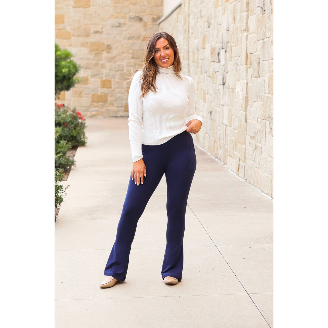 Navy FLARE Leggings with Pocket-JuliaRoseWholesale-[option4]-[option5]-[option6]-[option7]-[option8]-Shop-Boutique-Clothing-for-Women-Online