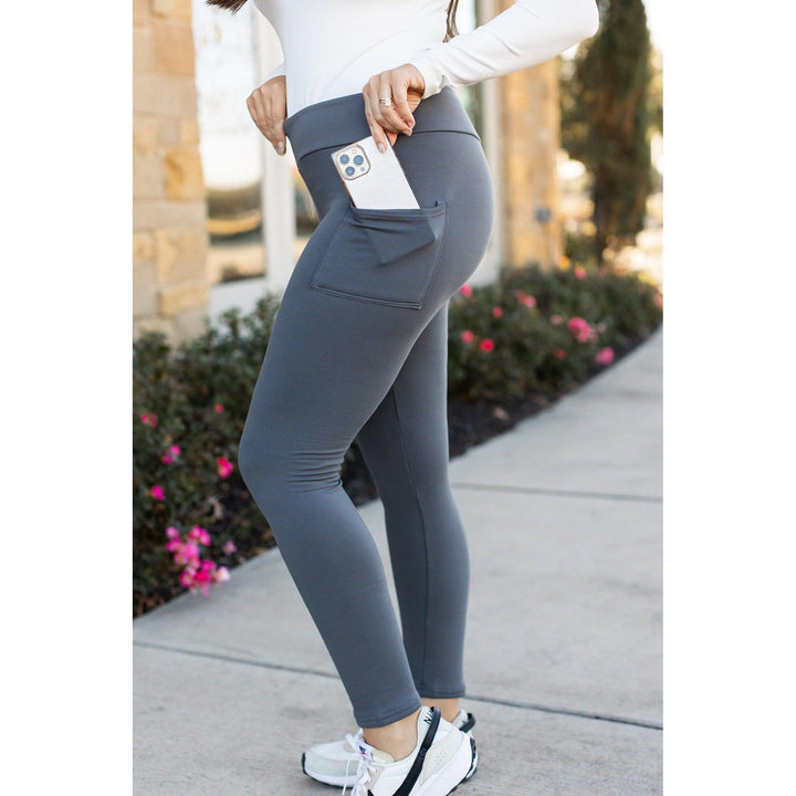 Charcoal FLEECE Full Length Leggings with Pockets  - Luxe Leggings by Julia Rose®