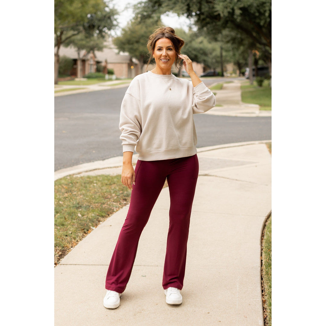 The Maeve - 30" MAROON Bootcut Leggings with Pockets-JuliaRoseWholesale-[option4]-[option5]-[option6]-[option7]-[option8]-Shop-Boutique-Clothing-for-Women-Online