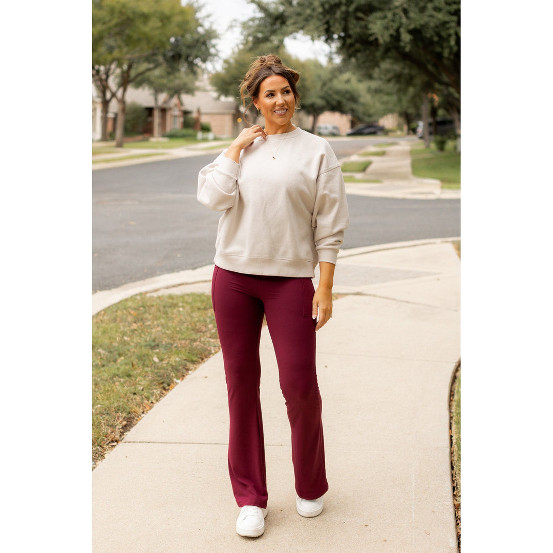 The Maeve - 30" MAROON Bootcut Leggings with Pockets-JuliaRoseWholesale-[option4]-[option5]-[option6]-[option7]-[option8]-Shop-Boutique-Clothing-for-Women-Online