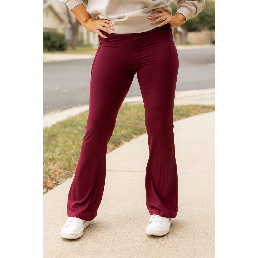 The Maeve - 30" MAROON Bootcut Leggings with Pockets-JuliaRoseWholesale-[option4]-[option5]-[option6]-[option7]-[option8]-Shop-Boutique-Clothing-for-Women-Online