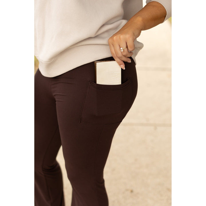 Ready to Ship | The Rhea - 30" BROWN Bootcut Leggings with Pockets Round 2-JuliaRoseWholesale-[option4]-[option5]-[option6]-[option7]-[option8]-Shop-Boutique-Clothing-for-Women-Online