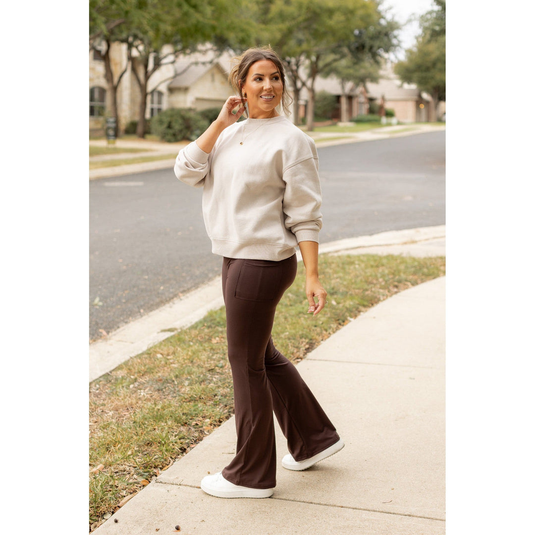 The Rhea - 30" BROWN Bootcut Leggings with Pockets-JuliaRoseWholesale-L/XL (Sizes 12-18) - TC-[option4]-[option5]-[option6]-[option7]-[option8]-Shop-Boutique-Clothing-for-Women-Online