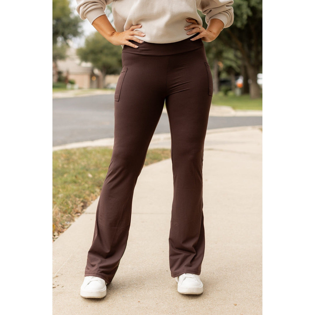 The Rhea - 30" BROWN Bootcut Leggings with Pockets-JuliaRoseWholesale-L/XL (Sizes 12-18) - TC-[option4]-[option5]-[option6]-[option7]-[option8]-Shop-Boutique-Clothing-for-Women-Online