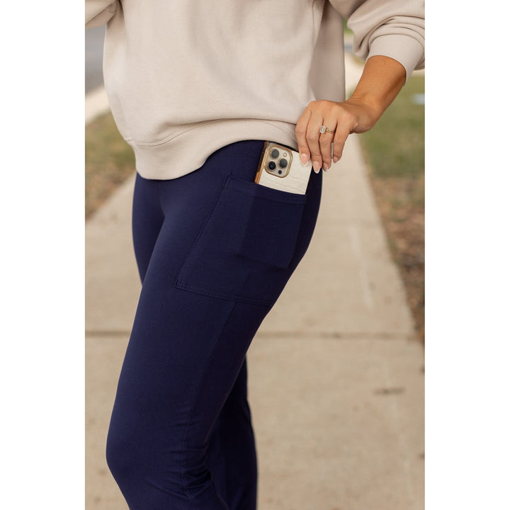 Ready to Ship | The Mila - 30" NAVY Bootcut Leggings with Pockets Round 3-JuliaRoseWholesale-[option4]-[option5]-[option6]-[option7]-[option8]-Shop-Boutique-Clothing-for-Women-Online