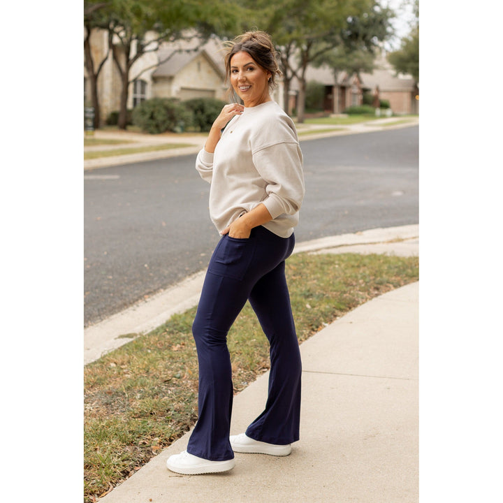 Ready to Ship | The Mila - 30" NAVY Bootcut Leggings with Pockets Round 3-JuliaRoseWholesale-[option4]-[option5]-[option6]-[option7]-[option8]-Shop-Boutique-Clothing-for-Women-Online