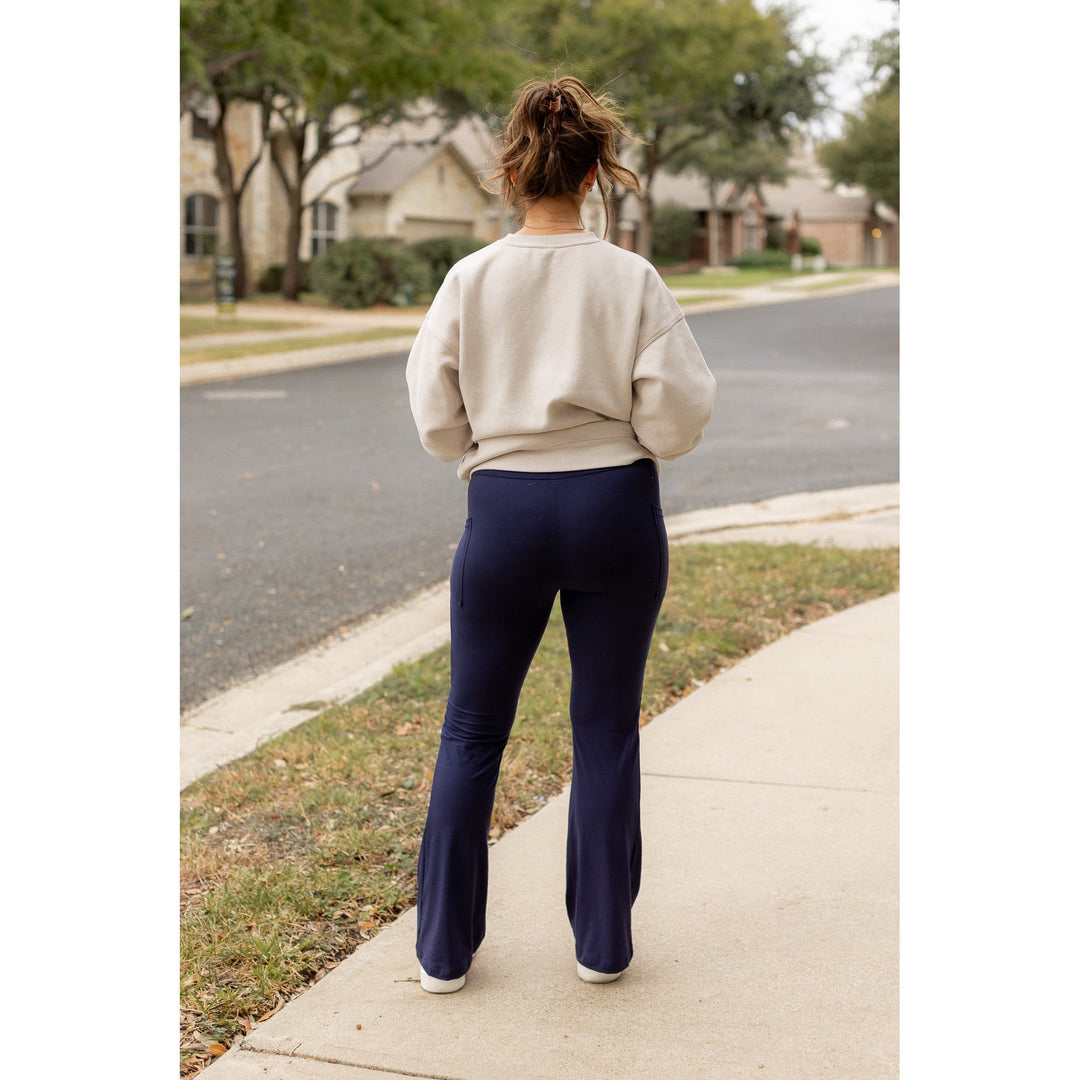 Ready to Ship | The Mila - 30" NAVY Bootcut Leggings with Pockets Round 3-JuliaRoseWholesale-[option4]-[option5]-[option6]-[option7]-[option8]-Shop-Boutique-Clothing-for-Women-Online