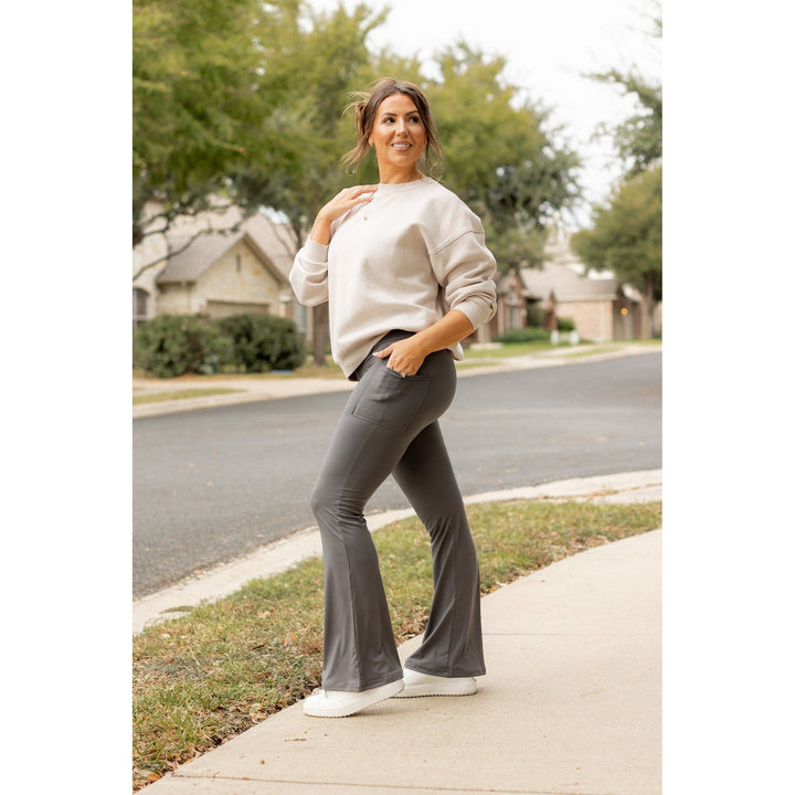 The Cassie - 30"  CHARCOAL Bootcut Leggings with Pockets