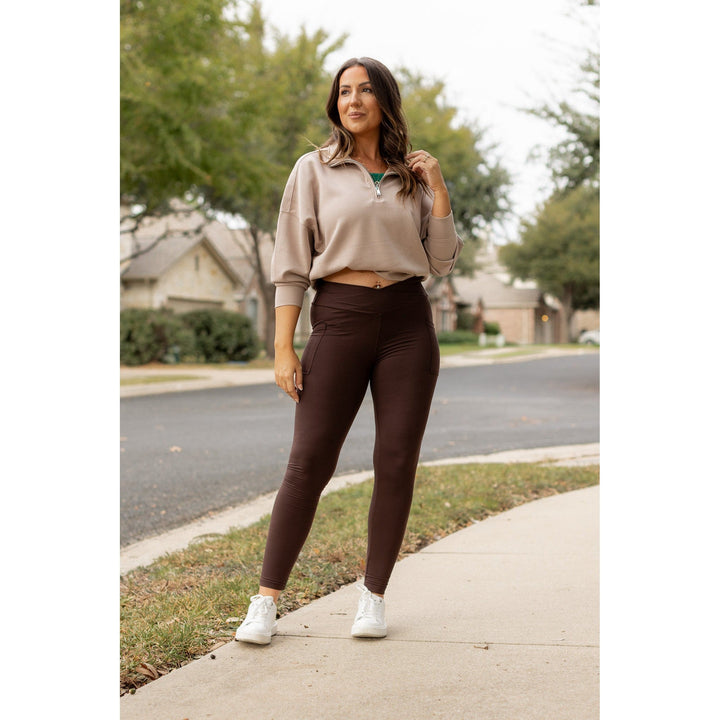 The Becca - BROWN Crossover Full Length Leggings with Pockets - Luxe Leggings by Julia Rose®-JuliaRoseWholesale-[option4]-[option5]-[option6]-[option7]-[option8]-Shop-Boutique-Clothing-for-Women-Online