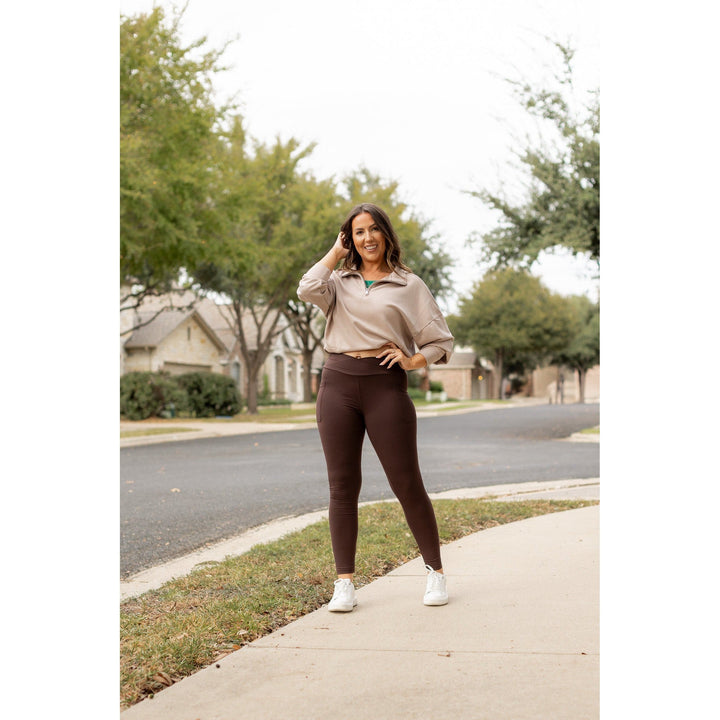 The Becca - BROWN Crossover Full Length Leggings with Pockets - Luxe Leggings by Julia Rose®-JuliaRoseWholesale-[option4]-[option5]-[option6]-[option7]-[option8]-Shop-Boutique-Clothing-for-Women-Online