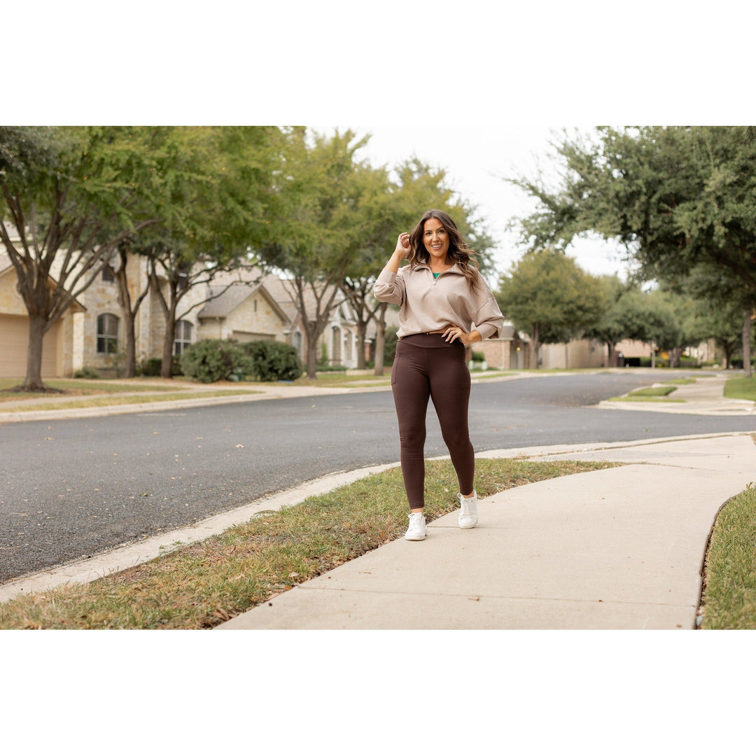 The Becca - BROWN Crossover Full Length Leggings with Pockets - Luxe Leggings by Julia Rose®-JuliaRoseWholesale-[option4]-[option5]-[option6]-[option7]-[option8]-Shop-Boutique-Clothing-for-Women-Online