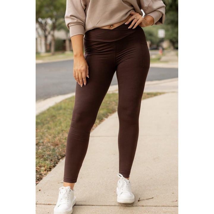 The Becca - BROWN Crossover Full Length Leggings with Pockets - Luxe Leggings by Julia Rose®-JuliaRoseWholesale-[option4]-[option5]-[option6]-[option7]-[option8]-Shop-Boutique-Clothing-for-Women-Online