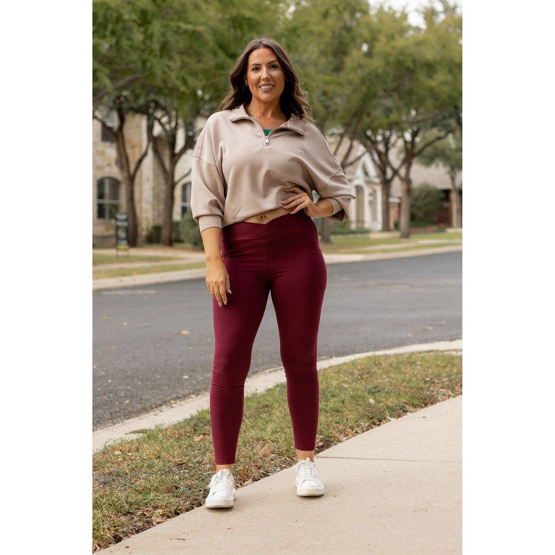 The Molly - MAROON Crossover Full Length Leggings with Pockets - Luxe Leggings by Julia Rose®-JuliaRoseWholesale-[option4]-[option5]-[option6]-[option7]-[option8]-Shop-Boutique-Clothing-for-Women-Online