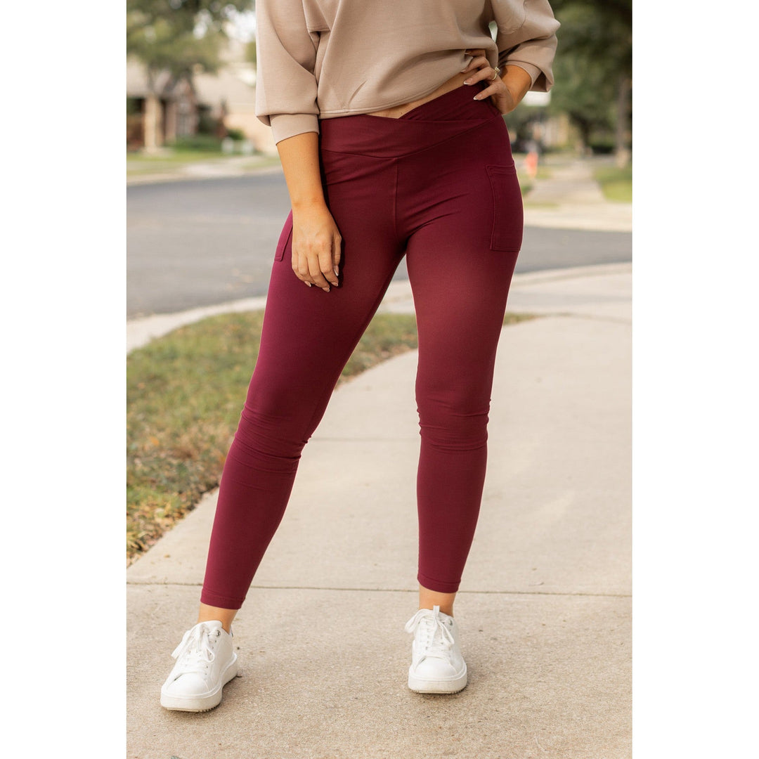 The Molly - MAROON Crossover Full Length Leggings with Pockets - Luxe Leggings by Julia Rose®-JuliaRoseWholesale-[option4]-[option5]-[option6]-[option7]-[option8]-Shop-Boutique-Clothing-for-Women-Online