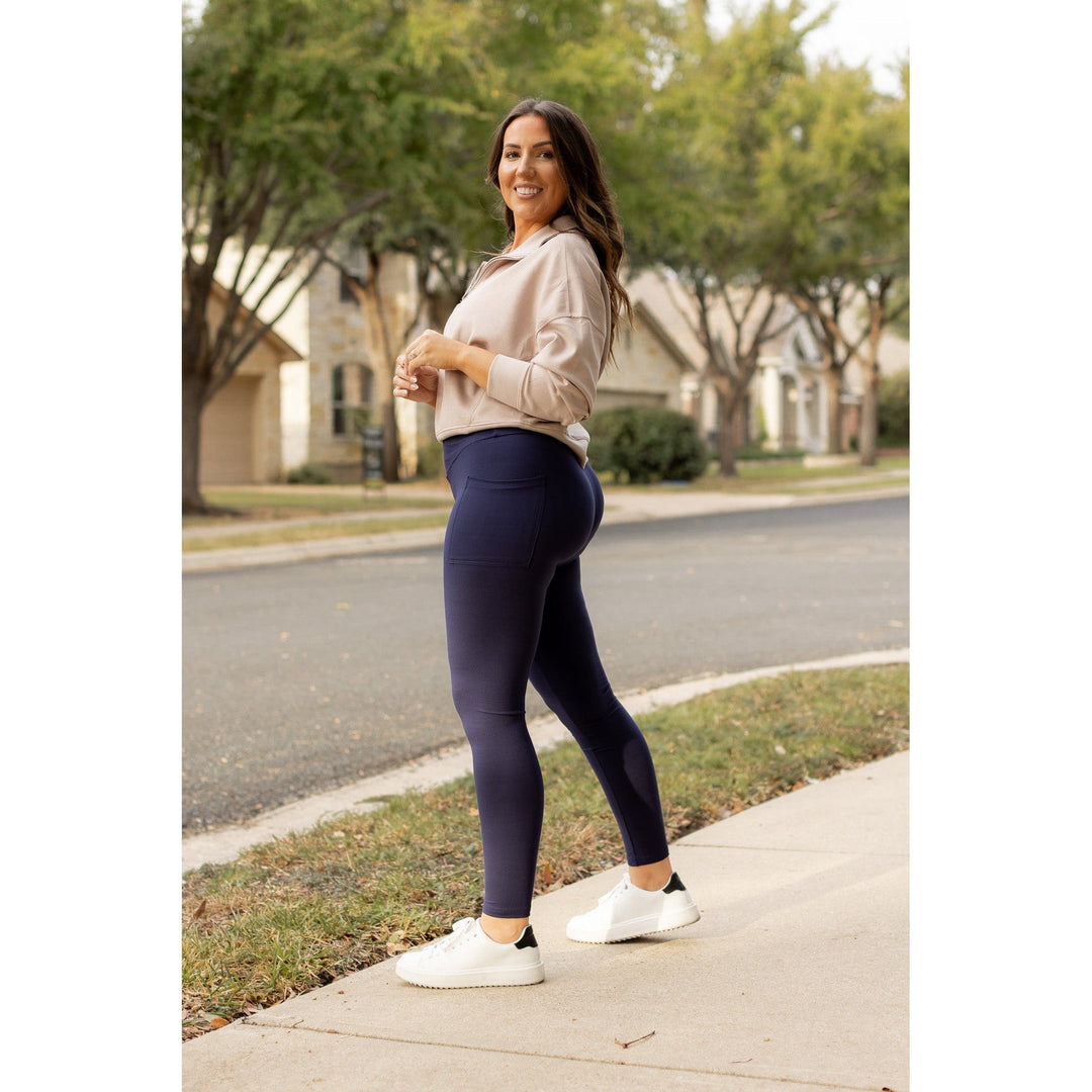 The Nadia - NAVY Crossover Full Length Leggings with Pockets - Luxe Leggings by Julia Rose®-JuliaRoseWholesale-[option4]-[option5]-[option6]-[option7]-[option8]-Shop-Boutique-Clothing-for-Women-Online