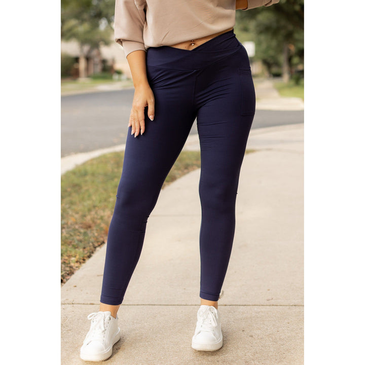 The Nadia - NAVY Crossover Full Length Leggings with Pockets - Luxe Leggings by Julia Rose®-JuliaRoseWholesale-[option4]-[option5]-[option6]-[option7]-[option8]-Shop-Boutique-Clothing-for-Women-Online