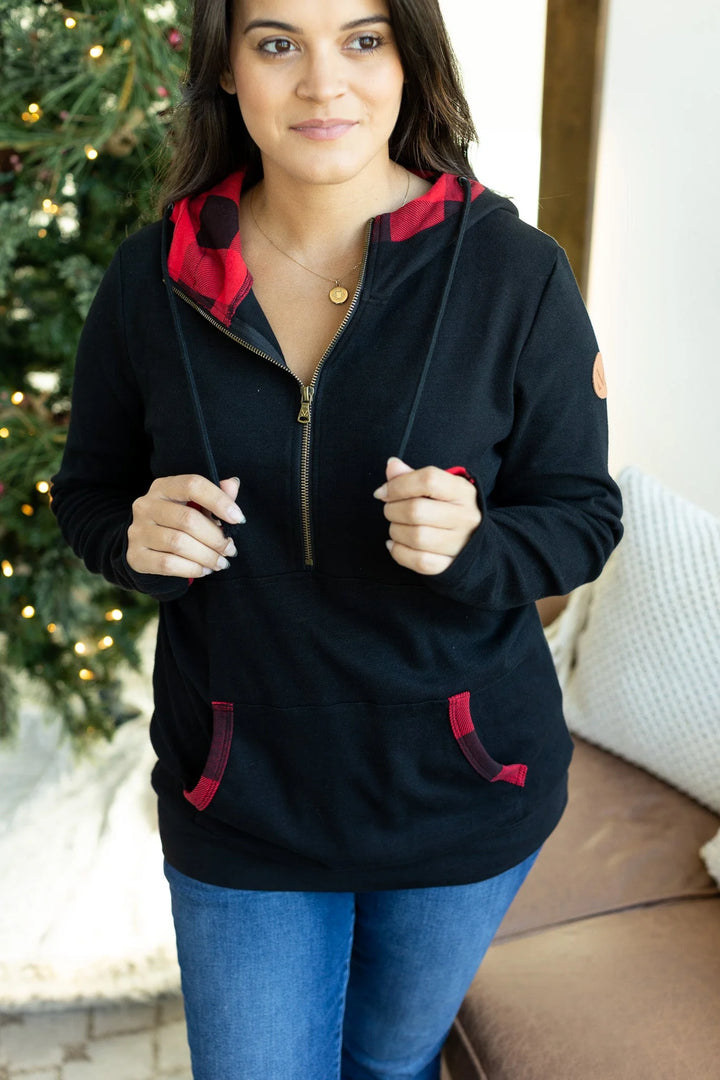 Michelle Mae Avery Accent Halfzip Hoodie - Buffalo Plaid-The Bee Chic Boutique-[option4]-[option5]-[option6]-[option7]-[option8]-Shop-Boutique-Clothing-for-Women-Online