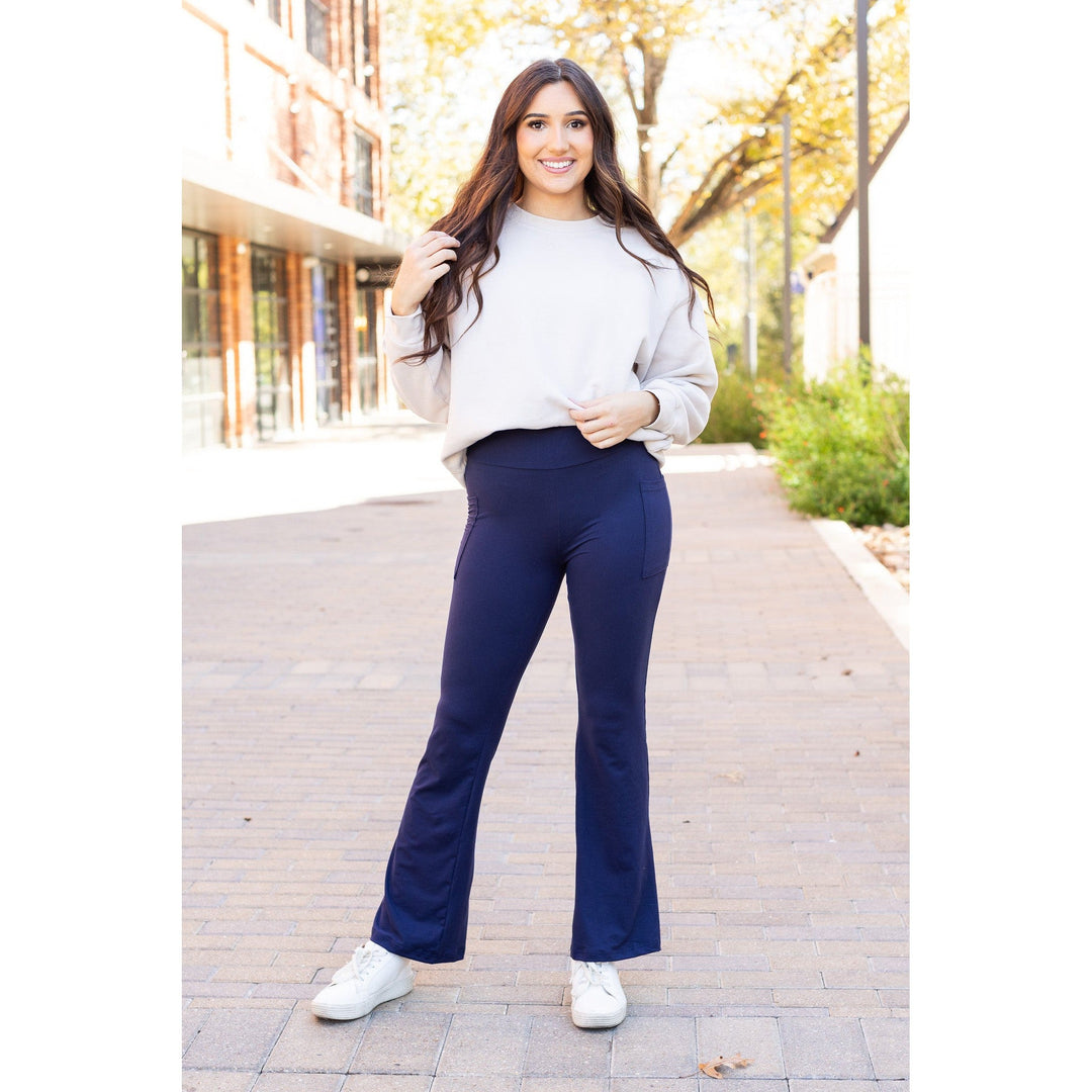 Ready to Ship | The Mila - 30" NAVY Bootcut Leggings with Pockets Round 3-JuliaRoseWholesale-[option4]-[option5]-[option6]-[option7]-[option8]-Shop-Boutique-Clothing-for-Women-Online