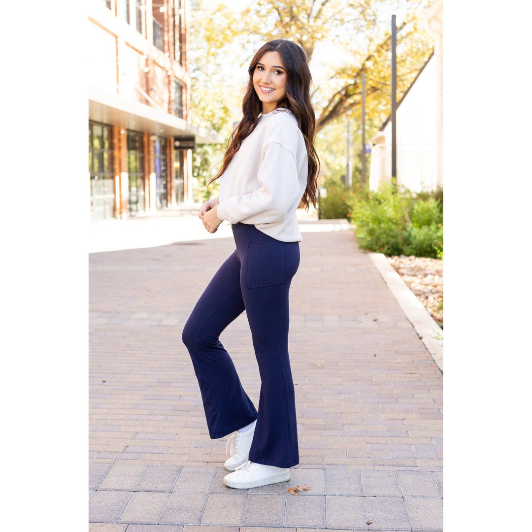 Ready to Ship | The Mila - 30" NAVY Bootcut Leggings with Pockets Round 3-JuliaRoseWholesale-[option4]-[option5]-[option6]-[option7]-[option8]-Shop-Boutique-Clothing-for-Women-Online