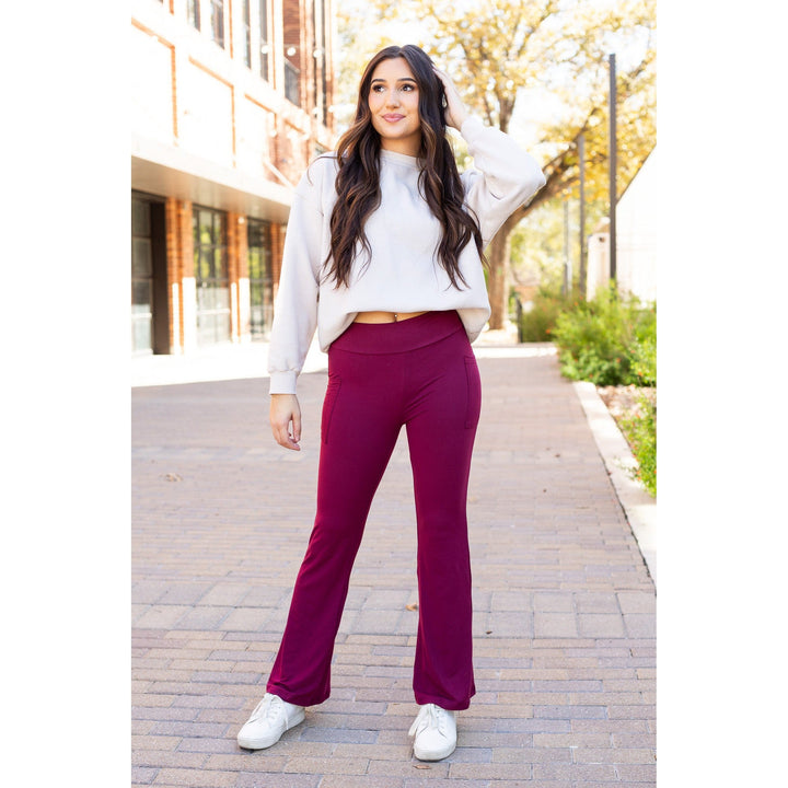 The Maeve - 30" MAROON Bootcut Leggings with Pockets-JuliaRoseWholesale-[option4]-[option5]-[option6]-[option7]-[option8]-Shop-Boutique-Clothing-for-Women-Online