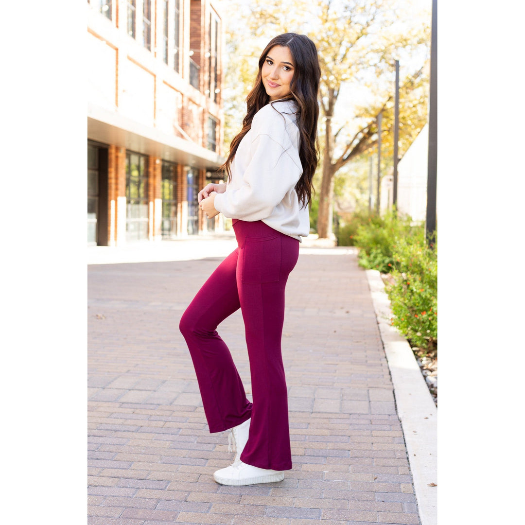 The Maeve - 30" MAROON Bootcut Leggings with Pockets-JuliaRoseWholesale-[option4]-[option5]-[option6]-[option7]-[option8]-Shop-Boutique-Clothing-for-Women-Online