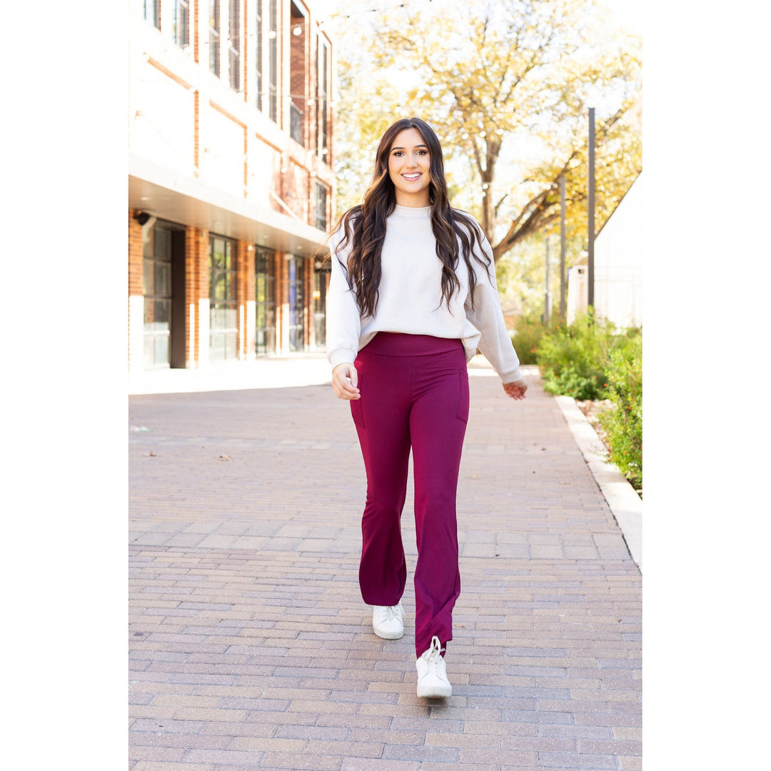 The Maeve - 30" MAROON Bootcut Leggings with Pockets-JuliaRoseWholesale-[option4]-[option5]-[option6]-[option7]-[option8]-Shop-Boutique-Clothing-for-Women-Online