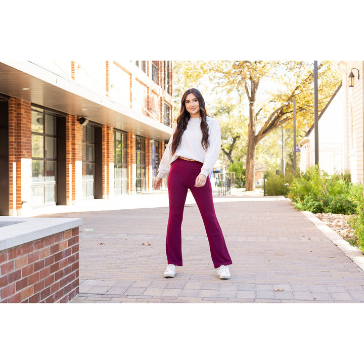 The Maeve - 30" MAROON Bootcut Leggings with Pockets-JuliaRoseWholesale-[option4]-[option5]-[option6]-[option7]-[option8]-Shop-Boutique-Clothing-for-Women-Online