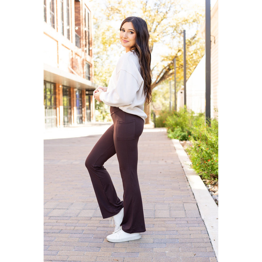 The Rhea - 30" BROWN Bootcut Leggings with Pockets-JuliaRoseWholesale-L/XL (Sizes 12-18) - TC-[option4]-[option5]-[option6]-[option7]-[option8]-Shop-Boutique-Clothing-for-Women-Online