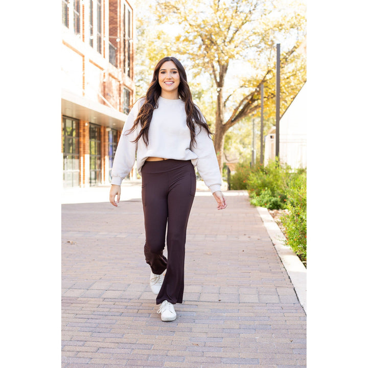 Ready to Ship | The Rhea - 30" BROWN Bootcut Leggings with Pockets Round 2-JuliaRoseWholesale-[option4]-[option5]-[option6]-[option7]-[option8]-Shop-Boutique-Clothing-for-Women-Online