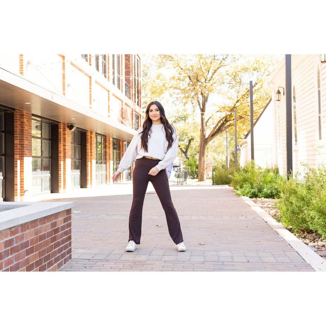 Ready to Ship | The Rhea - 30" BROWN Bootcut Leggings with Pockets Round 2-JuliaRoseWholesale-[option4]-[option5]-[option6]-[option7]-[option8]-Shop-Boutique-Clothing-for-Women-Online