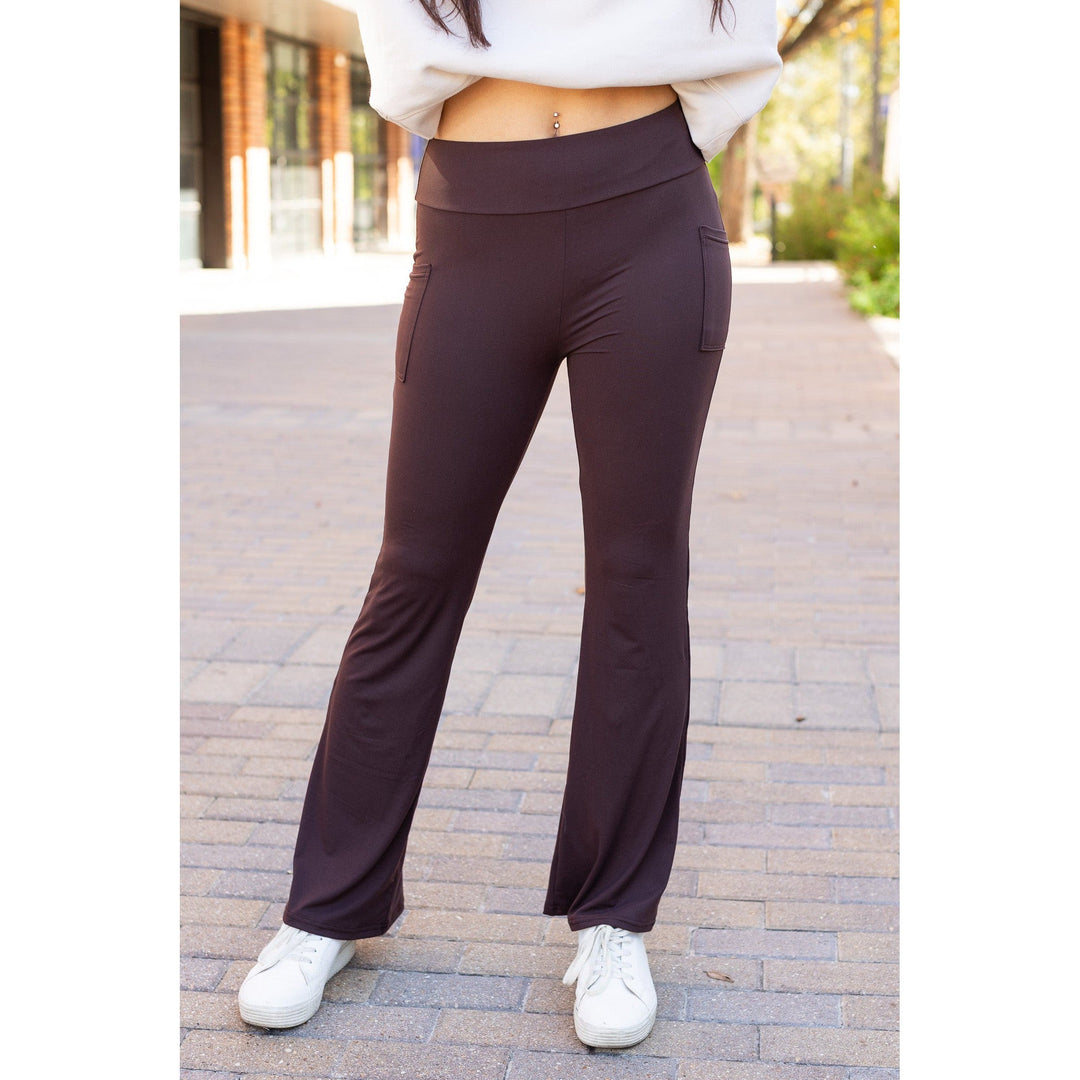 Ready to Ship | The Rhea - 30" BROWN Bootcut Leggings with Pockets Round 2-JuliaRoseWholesale-[option4]-[option5]-[option6]-[option7]-[option8]-Shop-Boutique-Clothing-for-Women-Online