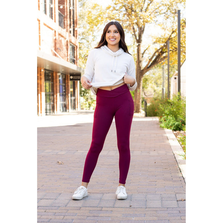 The Molly - MAROON Crossover Full Length Leggings with Pockets - Luxe Leggings by Julia Rose®-JuliaRoseWholesale-[option4]-[option5]-[option6]-[option7]-[option8]-Shop-Boutique-Clothing-for-Women-Online