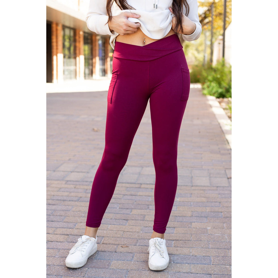 The Molly - MAROON Crossover Full Length Leggings with Pockets - Luxe Leggings by Julia Rose®-JuliaRoseWholesale-[option4]-[option5]-[option6]-[option7]-[option8]-Shop-Boutique-Clothing-for-Women-Online