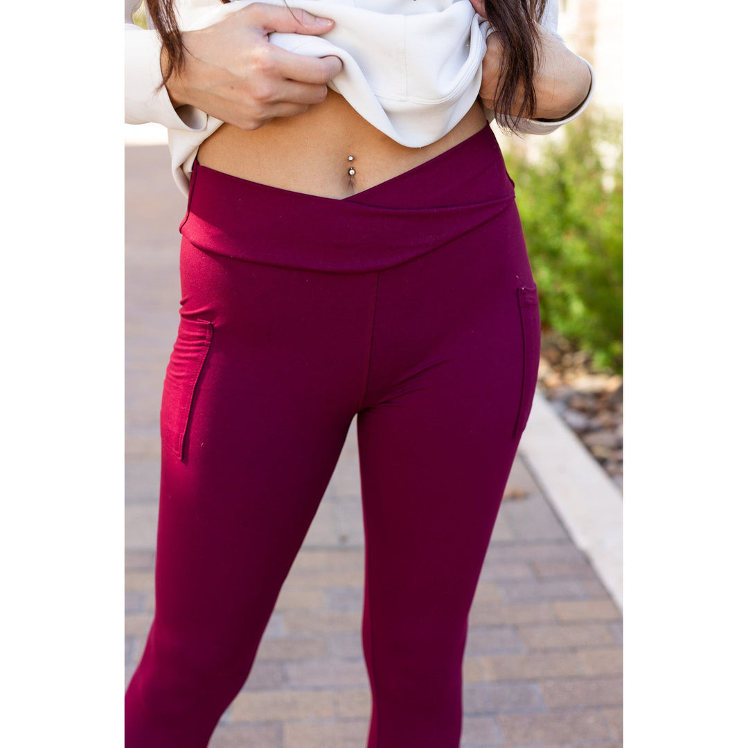 The Molly - MAROON Crossover Full Length Leggings with Pockets - Luxe Leggings by Julia Rose®-JuliaRoseWholesale-[option4]-[option5]-[option6]-[option7]-[option8]-Shop-Boutique-Clothing-for-Women-Online