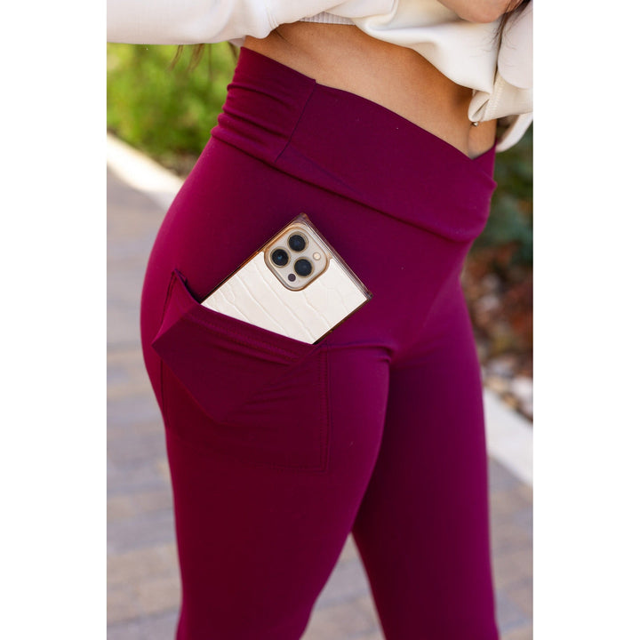 The Molly - MAROON Crossover Full Length Leggings with Pockets - Luxe Leggings by Julia Rose®-JuliaRoseWholesale-[option4]-[option5]-[option6]-[option7]-[option8]-Shop-Boutique-Clothing-for-Women-Online