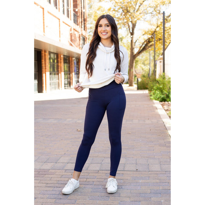 The Nadia - NAVY Crossover Full Length Leggings with Pockets - Luxe Leggings by Julia Rose®-JuliaRoseWholesale-[option4]-[option5]-[option6]-[option7]-[option8]-Shop-Boutique-Clothing-for-Women-Online