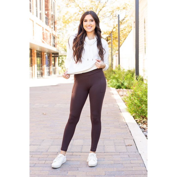 The Becca - BROWN Crossover Full Length Leggings with Pockets - Luxe Leggings by Julia Rose®-JuliaRoseWholesale-[option4]-[option5]-[option6]-[option7]-[option8]-Shop-Boutique-Clothing-for-Women-Online