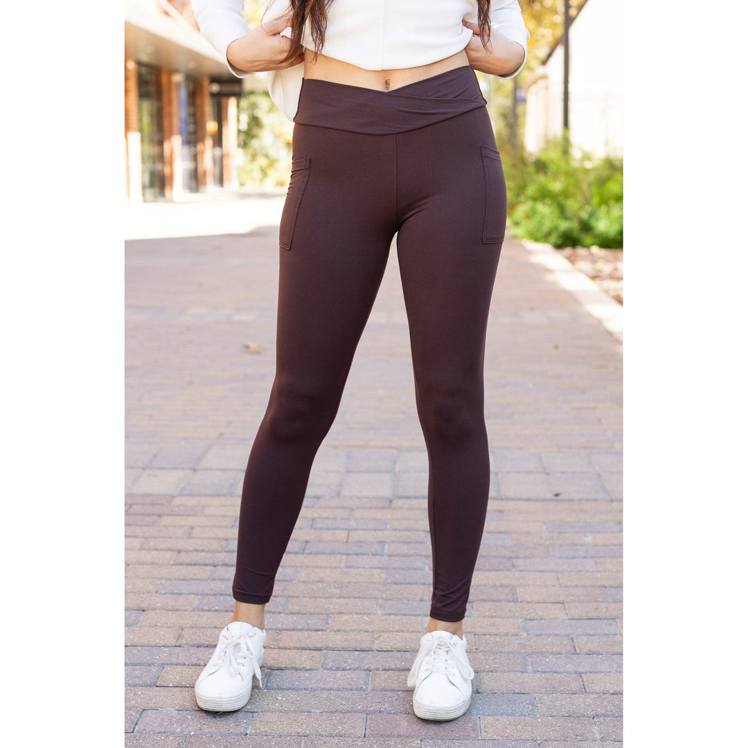 The Becca - BROWN Crossover Full Length Leggings with Pockets - Luxe Leggings by Julia Rose®-JuliaRoseWholesale-[option4]-[option5]-[option6]-[option7]-[option8]-Shop-Boutique-Clothing-for-Women-Online