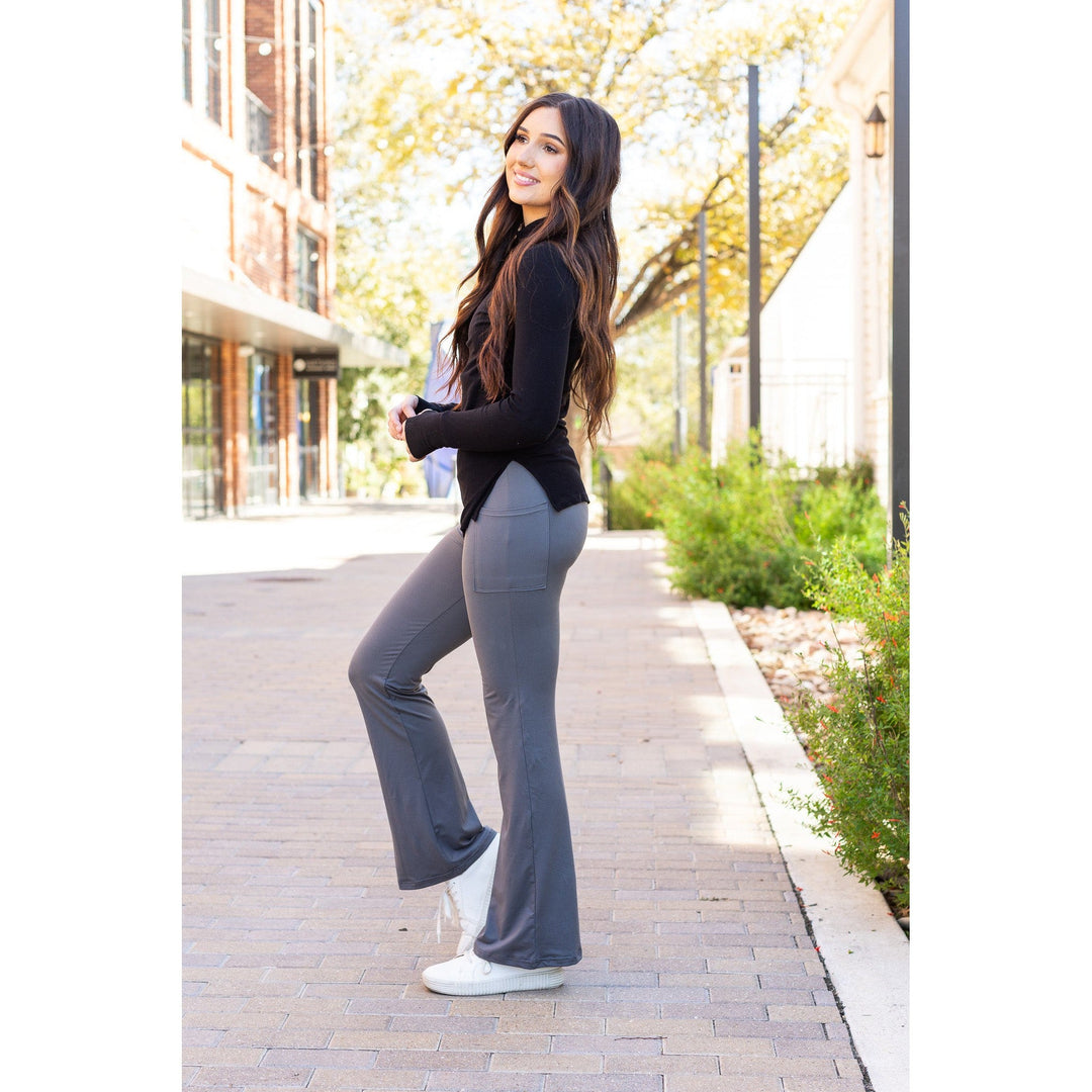 Ready to Ship | The Cassie - 30" CHARCOAL Bootcut Leggings with Pockets - Round 2-JuliaRoseWholesale-[option4]-[option5]-[option6]-[option7]-[option8]-Shop-Boutique-Clothing-for-Women-Online