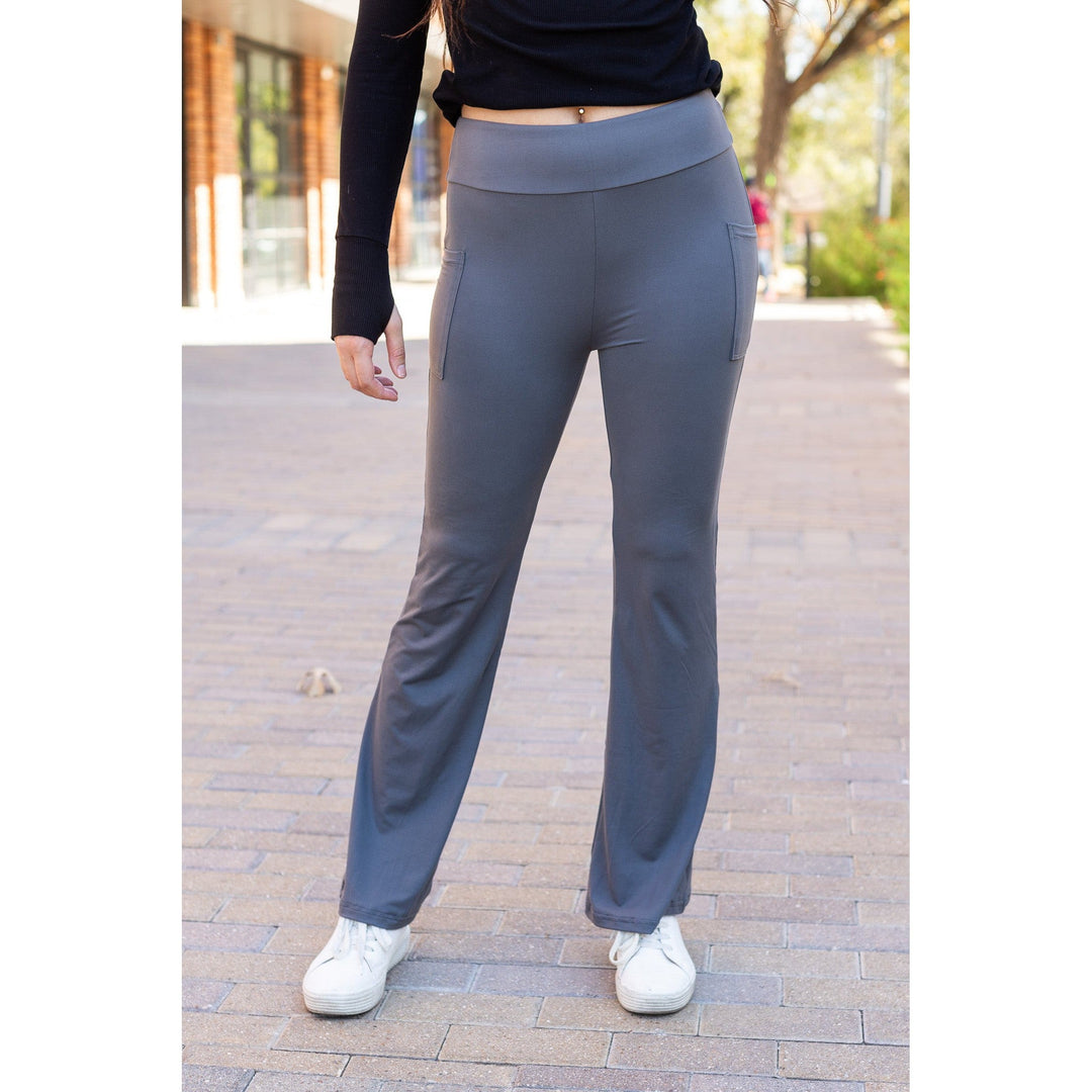 Ready to Ship | The Cassie - 30" CHARCOAL Bootcut Leggings with Pockets - Round 2-JuliaRoseWholesale-[option4]-[option5]-[option6]-[option7]-[option8]-Shop-Boutique-Clothing-for-Women-Online