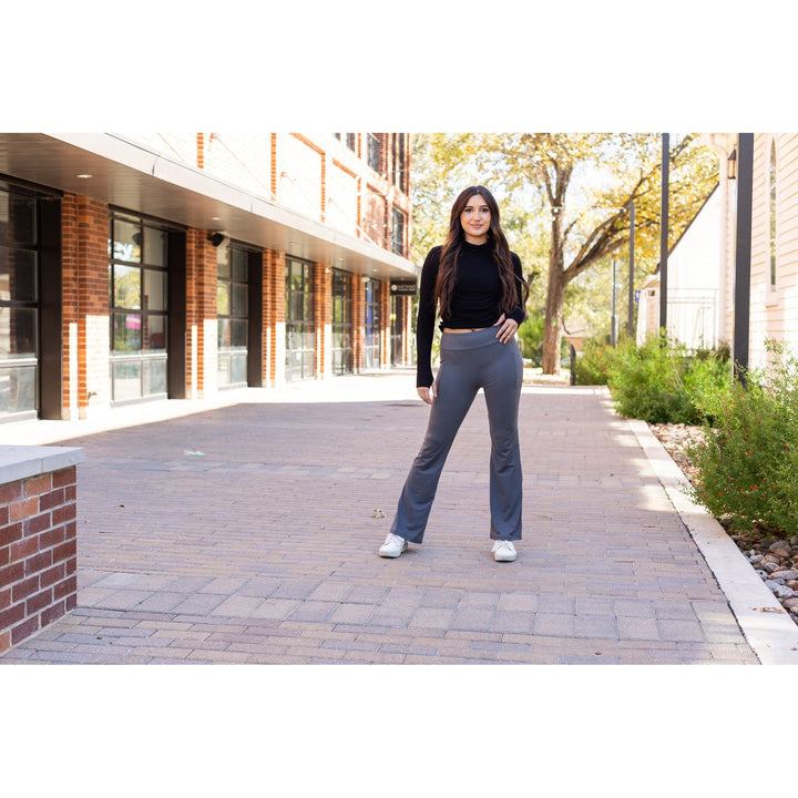 The Cassie - 30"  CHARCOAL Bootcut Leggings with Pockets