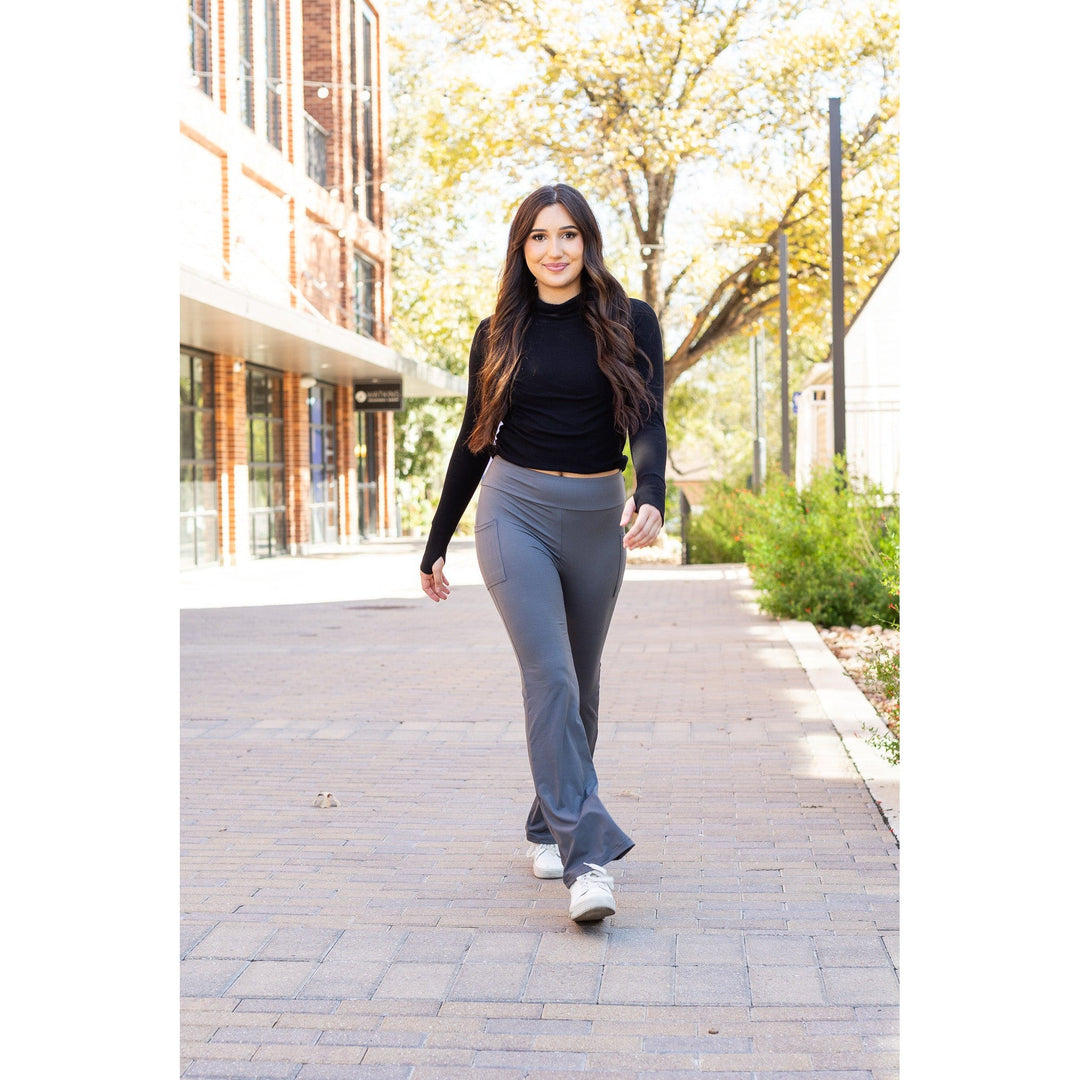 Ready to Ship | The Cassie - 30" CHARCOAL Bootcut Leggings with Pockets - Round 2-JuliaRoseWholesale-[option4]-[option5]-[option6]-[option7]-[option8]-Shop-Boutique-Clothing-for-Women-Online